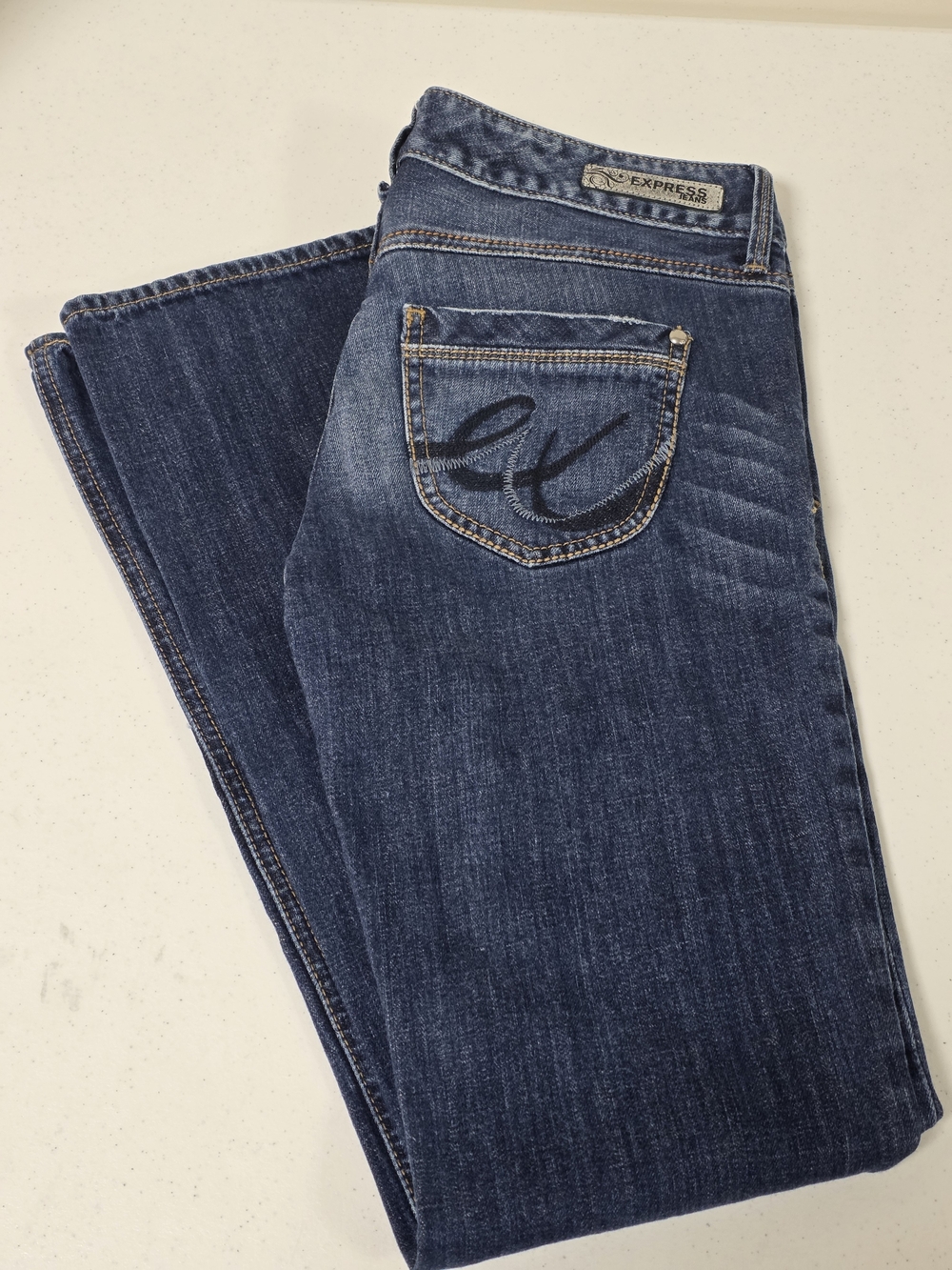 🦋👖✨ Express Stella Low Rise Bootcut Flare Jeans Y2K Medium Wash Size 4 McBling - Picture 7 of 9